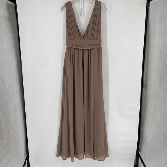 Lulus dress women’s medium M tan heavenly hues formal dance homecoming low v - Picture 2 of 9